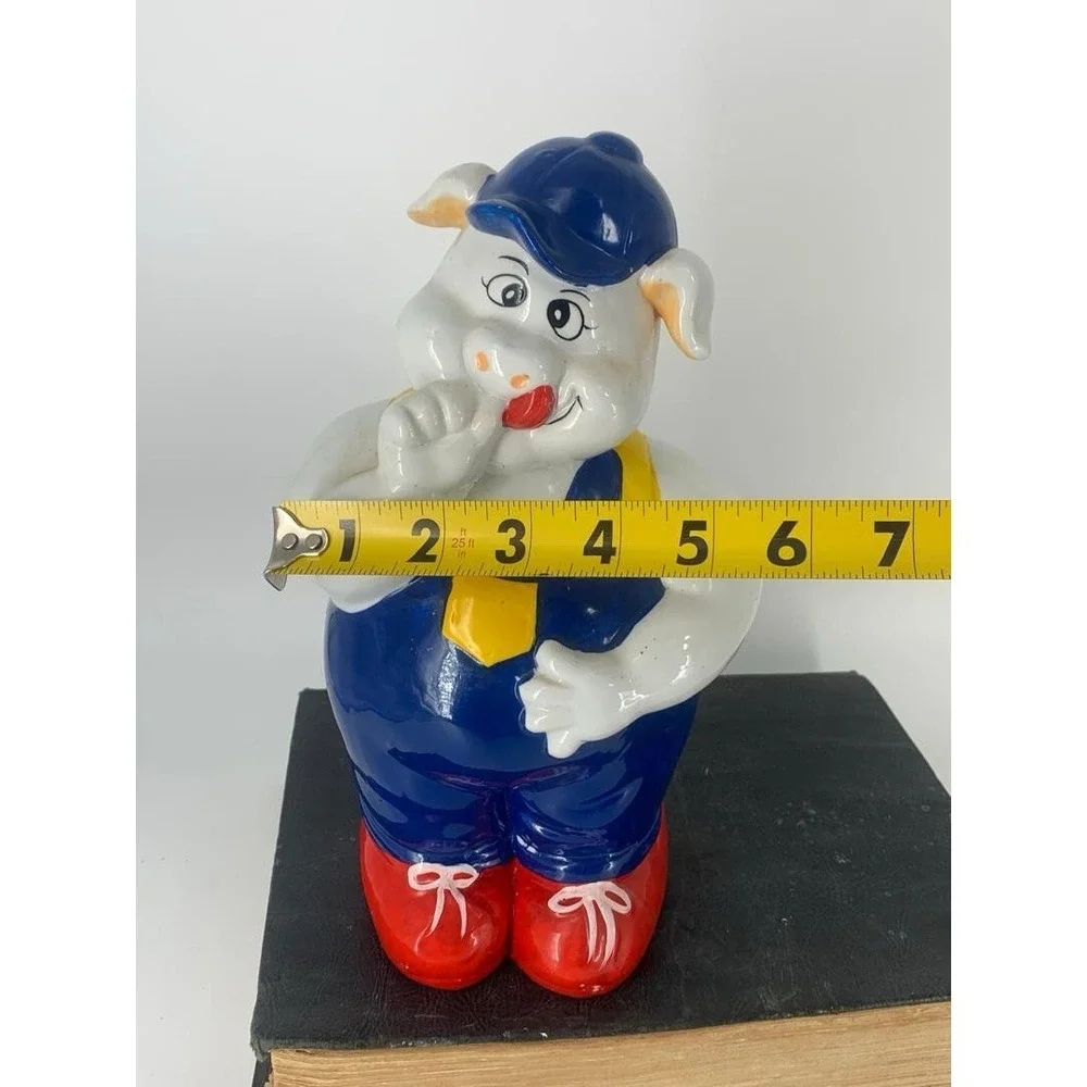 Vintage Cookie Jar-Ceramic Farmer Pig- MCM Farmhouse, Flawless